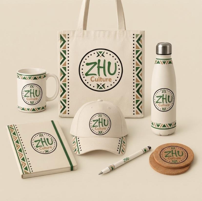 La collection Motifs : tote bag, mug, casquette, gourde, carnet, stylo et dessous de verre